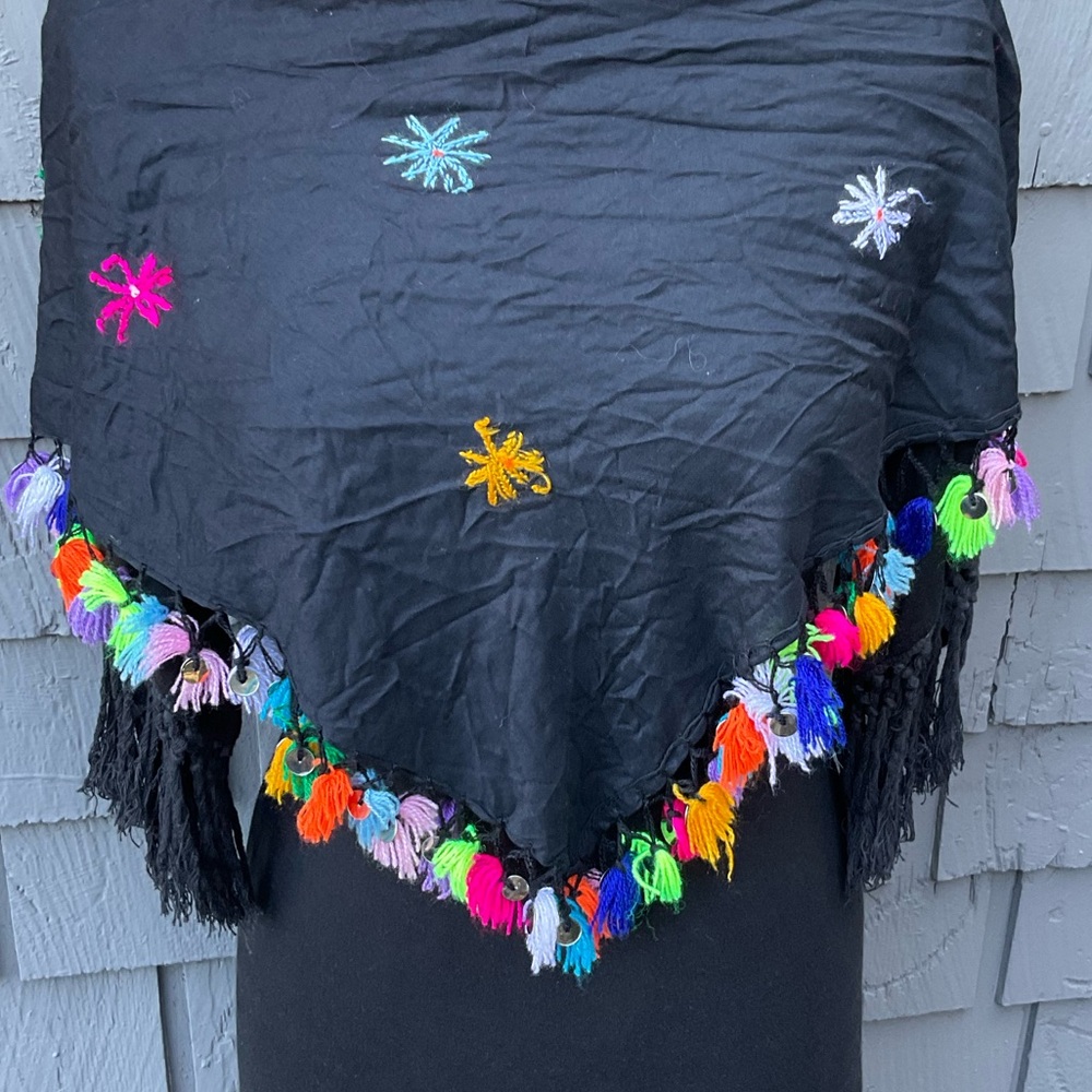 Colorful handmade bohemian gypsy triangle scarf tassels fringe sequins detail - Picture 8 of 11
